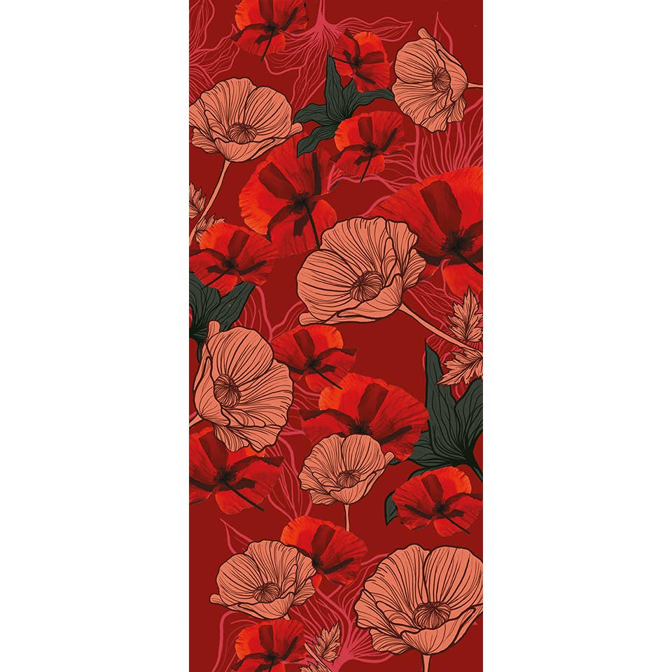 Gefütterter Wollschal 160x35cm mit rotem Hibiskusdruck