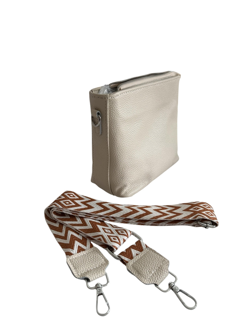 Lederhandtasche beige und blau, mit Schultergurt